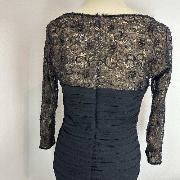 Tadashi Off Shoulder Silk Black Long Sleeve Cocktail Midi Dress Sz 10 Illusion - Picture 7 of 11